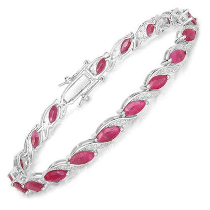 7.78 Carat Genuine Ruby and White Diamond 10K White Gold Bracelet by Bids.com