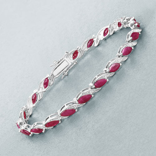 7.78 Carat Genuine Ruby and White Diamond 10K White Gold Bracelet by Bids.com