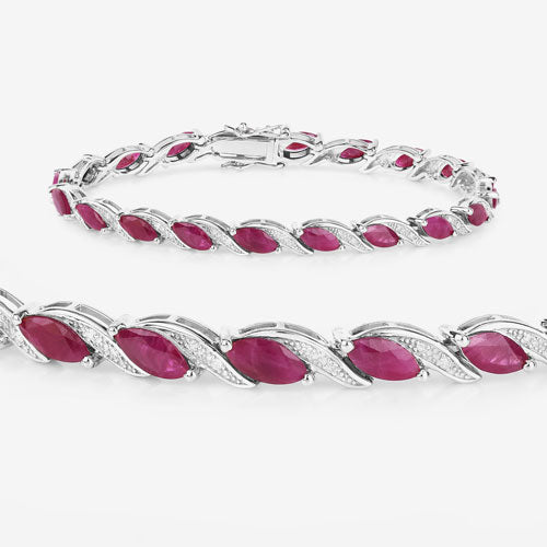 7.78 Carat Genuine Ruby and White Diamond 10K White Gold Bracelet by Bids.com