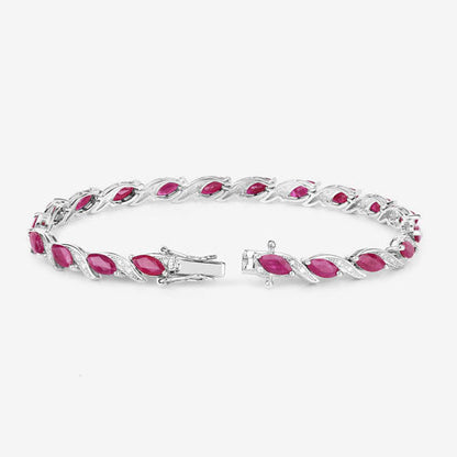 7.78 Carat Genuine Ruby and White Diamond 10K White Gold Bracelet by Bids.com
