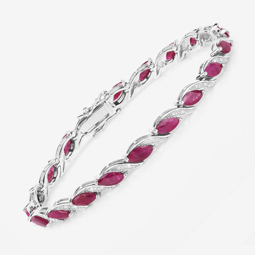 7.78 Carat Genuine Ruby and White Diamond 10K White Gold Bracelet by Bids.com