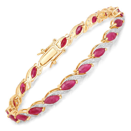 7.78 Carat Genuine Ruby and White Diamond 10K Yellow Gold Bracelet by Bids.com