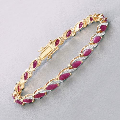 7.78 Carat Genuine Ruby and White Diamond 10K Yellow Gold Bracelet by Bids.com