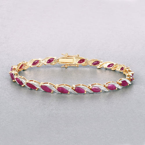 7.78 Carat Genuine Ruby and White Diamond 10K Yellow Gold Bracelet by Bids.com