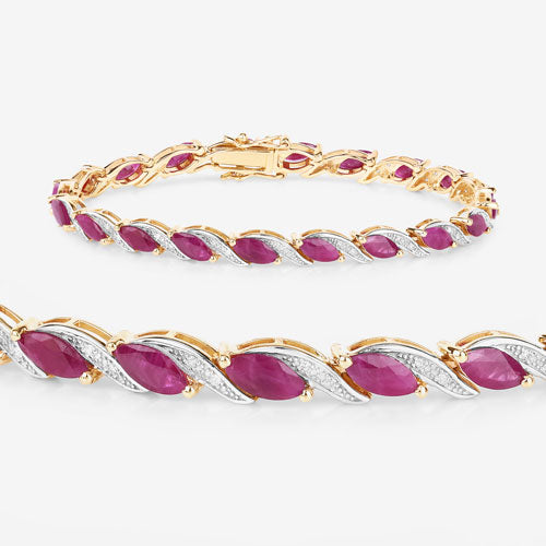 7.78 Carat Genuine Ruby and White Diamond 10K Yellow Gold Bracelet by Bids.com