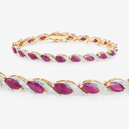 7.78 Carat Genuine Ruby and White Diamond 10K Yellow Gold Bracelet by Bids.com