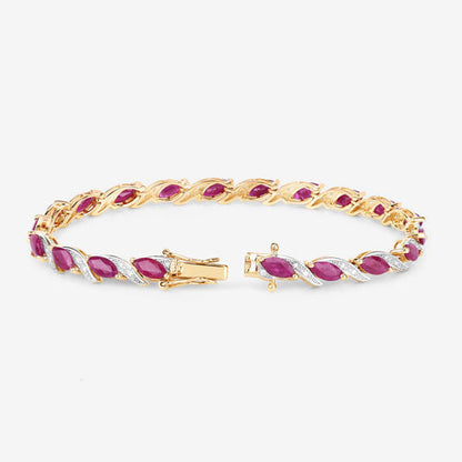 7.78 Carat Genuine Ruby and White Diamond 10K Yellow Gold Bracelet by Bids.com