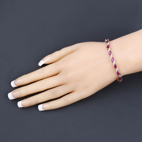 7.78 Carat Genuine Ruby and White Diamond 10K Yellow Gold Bracelet by Bids.com