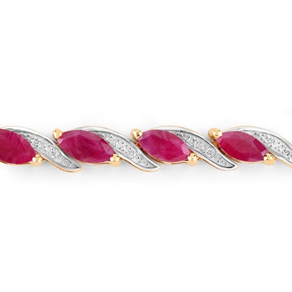 7.78 Carat Genuine Ruby and White Diamond 10K Yellow Gold Bracelet by Bids.com