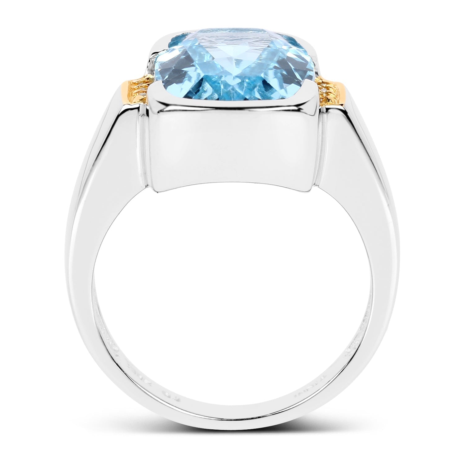 Two Tone Plated 6.93 Carat Genuine Blue Topaz &amp; White Topaz .925 Sterling Silver Ring  DestGlow
