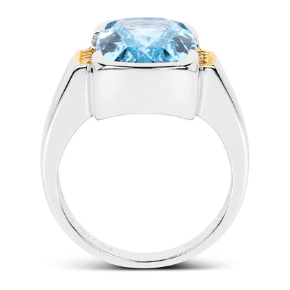 Two Tone Plated 6.93 Carat Genuine Blue Topaz &amp; White Topaz .925 Sterling Silver Ring  DestGlow