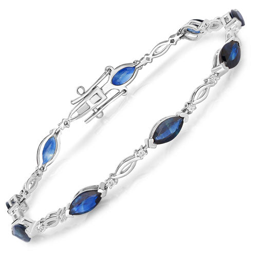 5.58 Carat Genuine Blue Sapphire and White Diamond 14K White Gold Bracelet by Bids.com