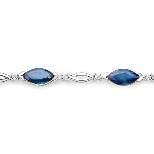 5.58 Carat Genuine Blue Sapphire and White Diamond 14K White Gold Bracelet by Bids.com