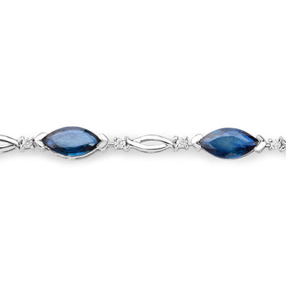 5.58 Carat Genuine Blue Sapphire and White Diamond 14K White Gold Bracelet by Bids.com