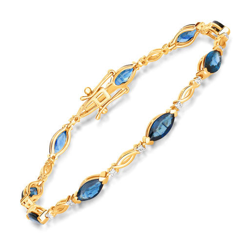 5.58 Carat Genuine Blue Sapphire and White Diamond 14K Yellow Gold Bracelet by Bids.com