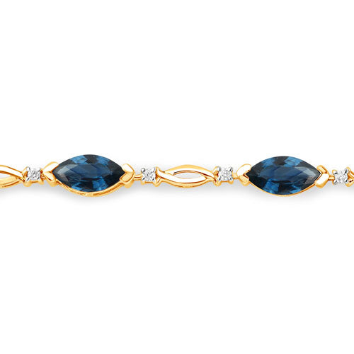 5.58 Carat Genuine Blue Sapphire and White Diamond 14K Yellow Gold Bracelet by Bids.com
