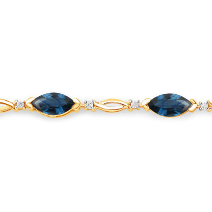 5.58 Carat Genuine Blue Sapphire and White Diamond 14K Yellow Gold Bracelet by Bids.com