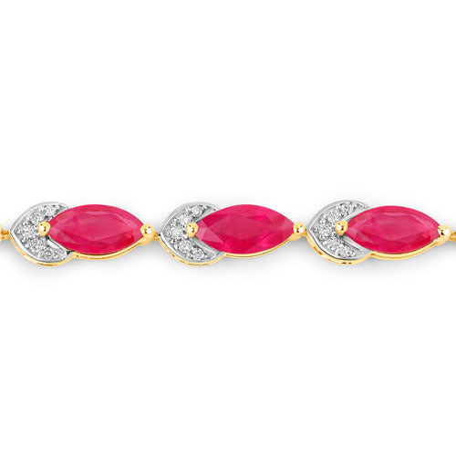 6.79 Carat Genuine Ruby and White Diamond 14K Yellow Gold Bracelet by Bids.com