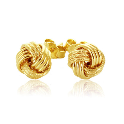 14k Yellow Gold Love Knot with Ridge Texture Earrings  DestGlow