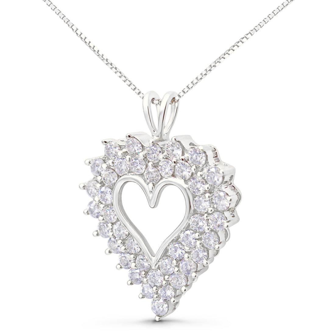 925 Sterling Silver 4.0 Cttw Diamond Two Row Open Heart 18" Pendant Necklace (I-J Color, I2-I3 Clarity) by Bids.com