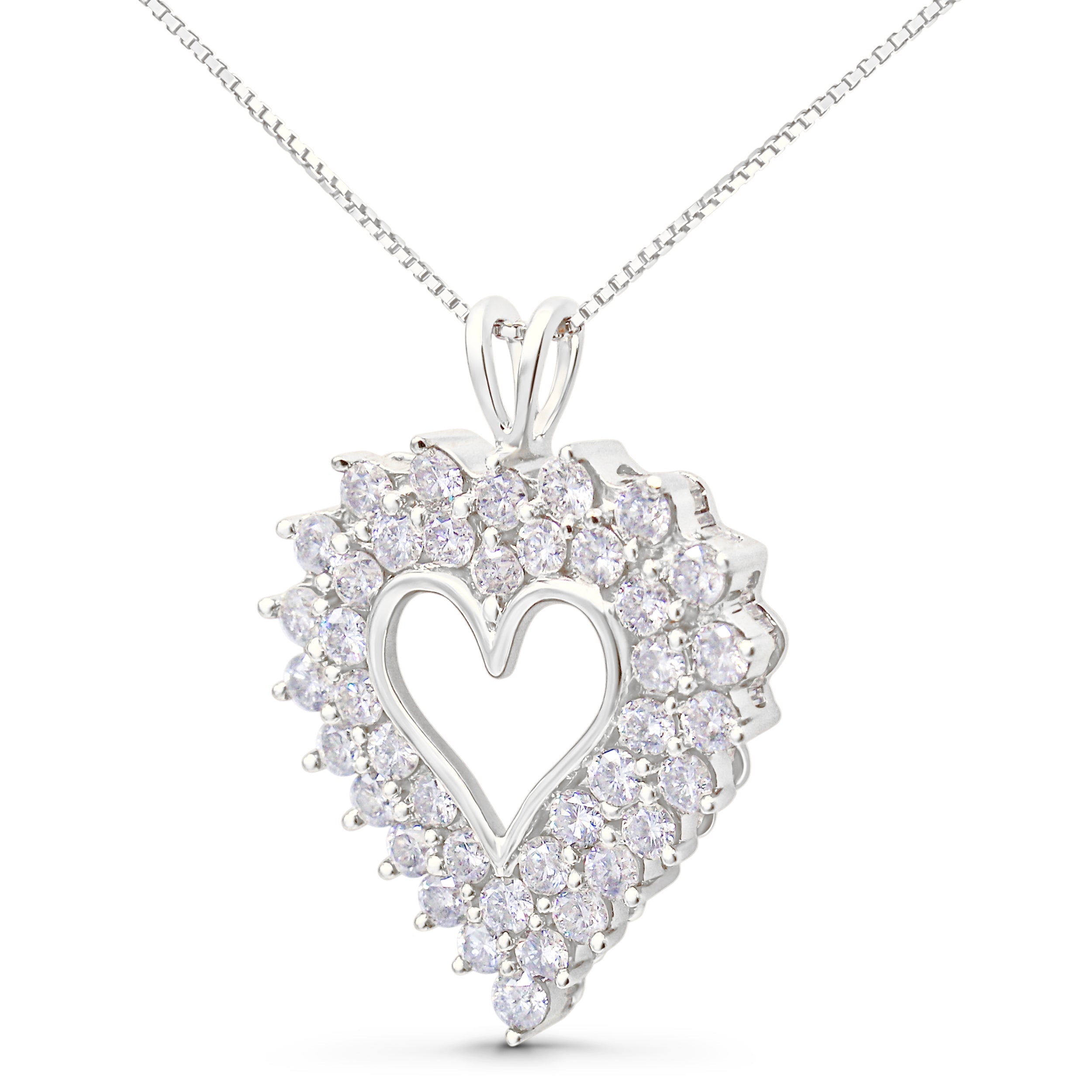 925 Sterling Silver 4.0 Cttw Diamond Two Row Open Heart 18" Pendant Necklace (I-J Color, I2-I3 Clarity) by Bids.com