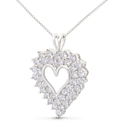 925 Sterling Silver 4.0 Cttw Diamond Two Row Open Heart 18" Pendant Necklace (I-J Color, I2-I3 Clarity) by Bids.com