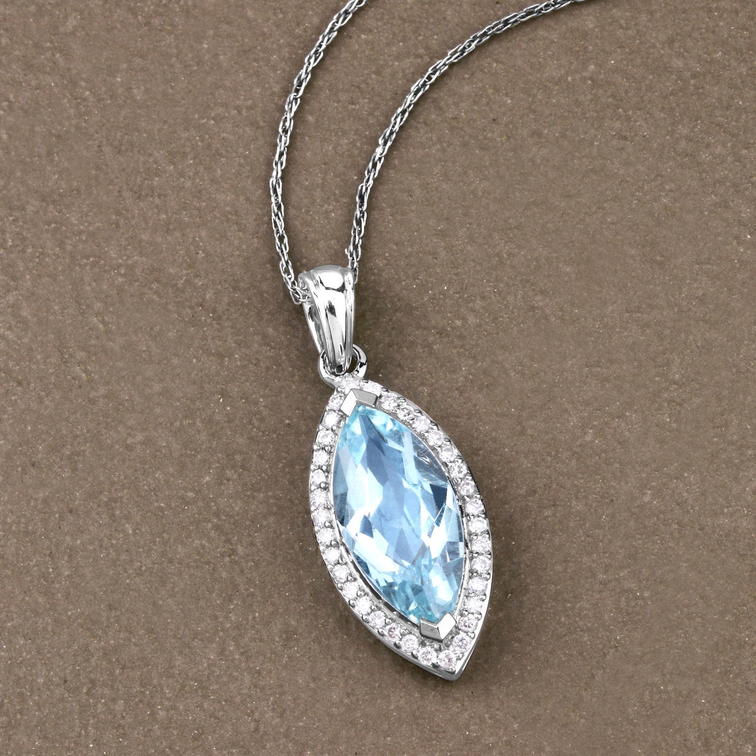 2.55 Carat Genuine Aquamarine and White Diamond 14K White Gold Pendant by Bids.com