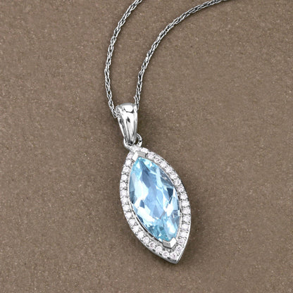 2.55 Carat Genuine Aquamarine and White Diamond 14K White Gold Pendant by Bids.com
