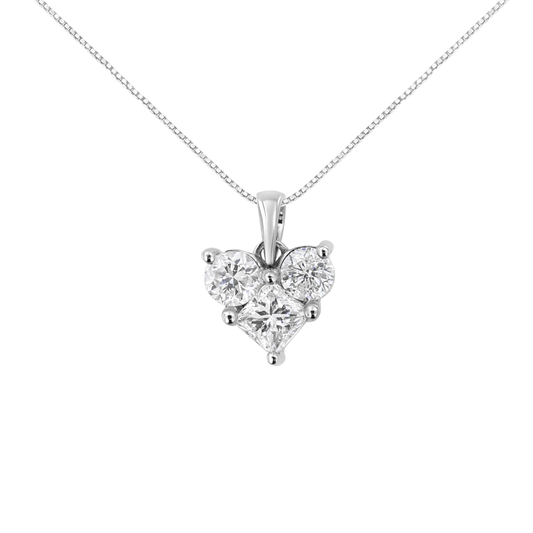 10K White Gold 1.0 Cttw Round-Cut and Princess-Cut Diamond Heart Shaped 18" Pendant Necklace (H-I Color, SI2-I1 Clarity) by Bids.com