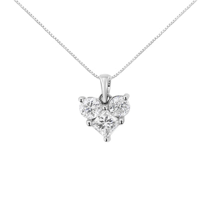 10K White Gold 1.0 Cttw Round-Cut and Princess-Cut Diamond Heart Shaped 18" Pendant Necklace (H-I Color, SI2-I1 Clarity) by Bids.com