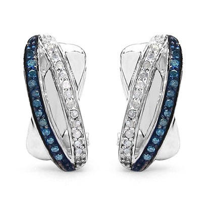 0.28 Carat Genuine Blue Diamond &amp; White Diamond .925 Sterling Silver Earrings by Bids.com