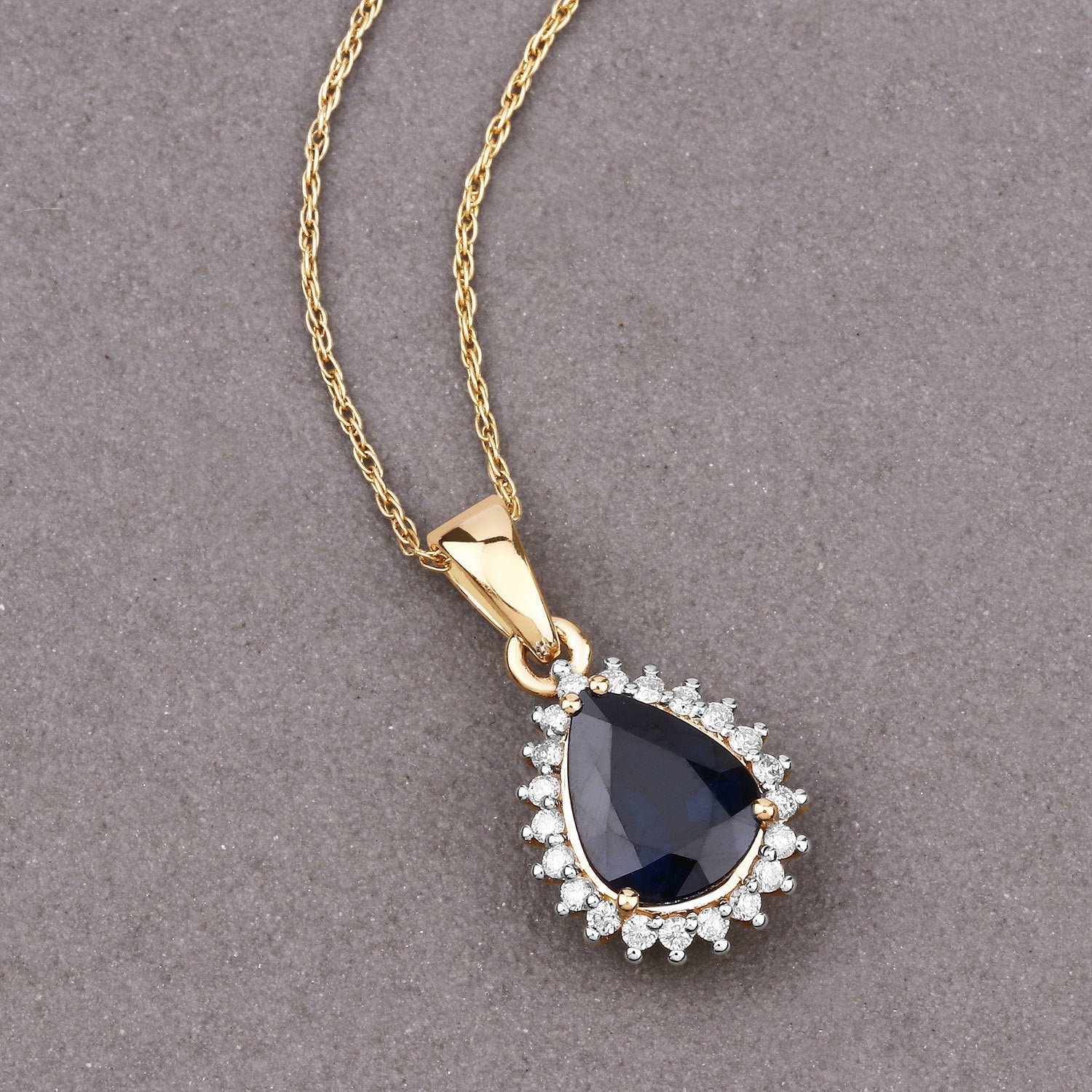 2.09 Carat Genuine Blue Sapphire and White Diamond 14K Yellow Gold Pendant by Bids.com