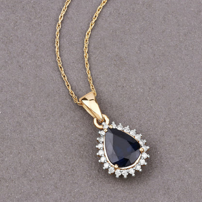 2.09 Carat Genuine Blue Sapphire and White Diamond 14K Yellow Gold Pendant by Bids.com