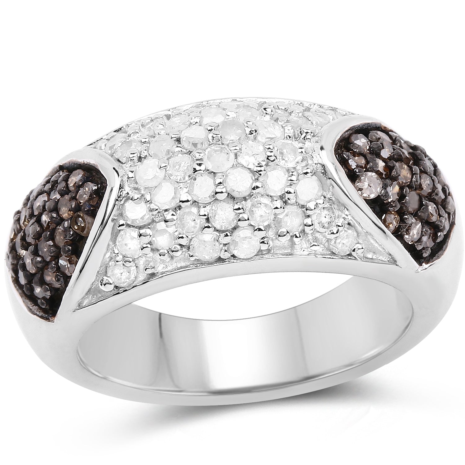 0.94 Carat Genuine Champagne Diamond and White Diamond .925 Sterling Silver Ring by Bids.com