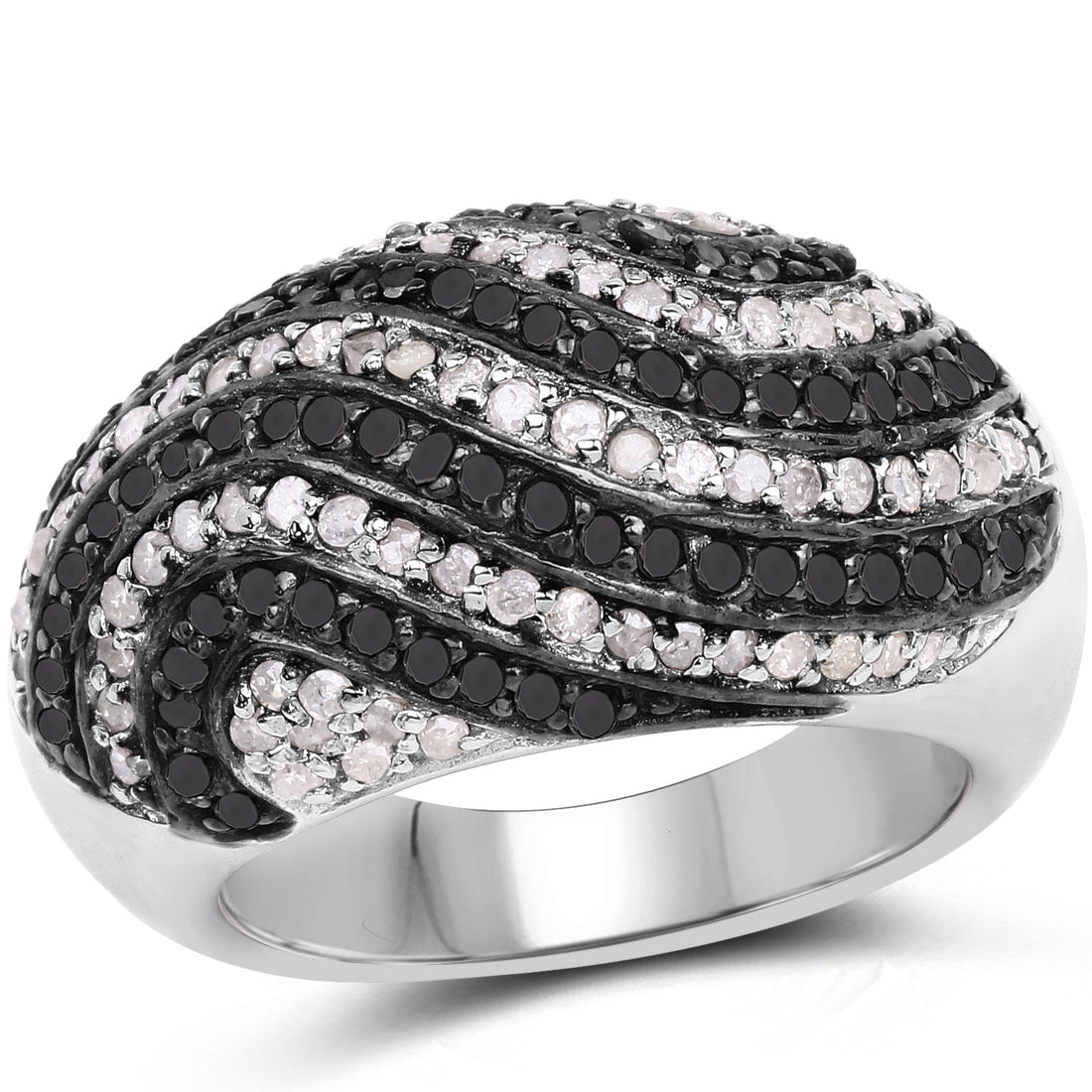 1.26 Carat Genuine Black Diamond and White Diamond .925 Sterling Silver Ring by Bids.com