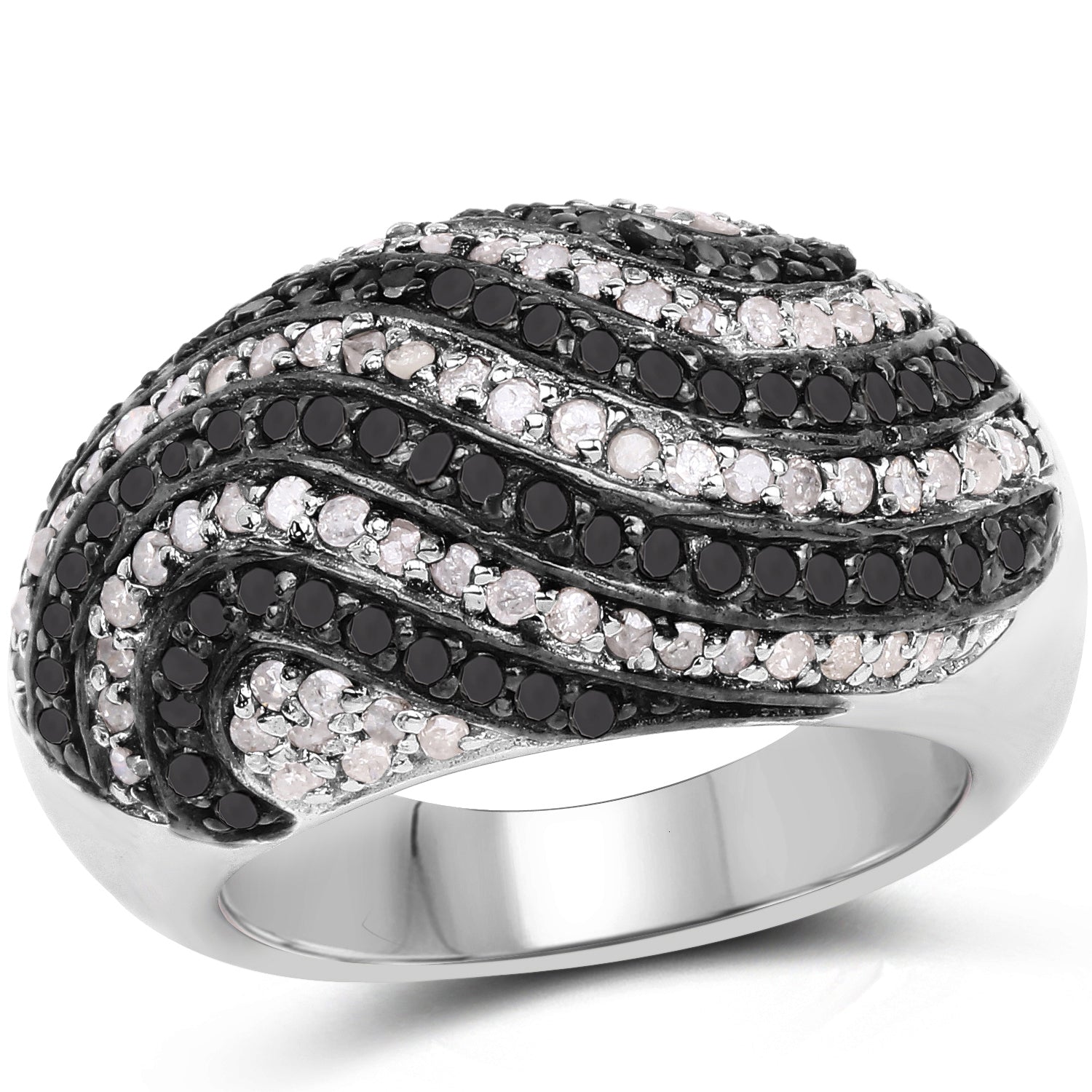 1.26 Carat Genuine Black Diamond and White Diamond .925 Sterling Silver Ring by Bids.com