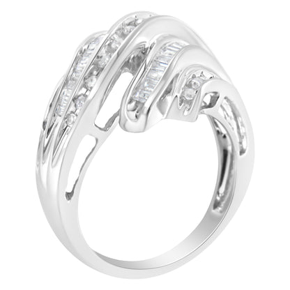 10K White Gold Round and Baguette Cut Diamond Channel Ring (3/4 Cttw, H-I Color, SI2-I1 Clarity) - Size 7 by Bids.com
