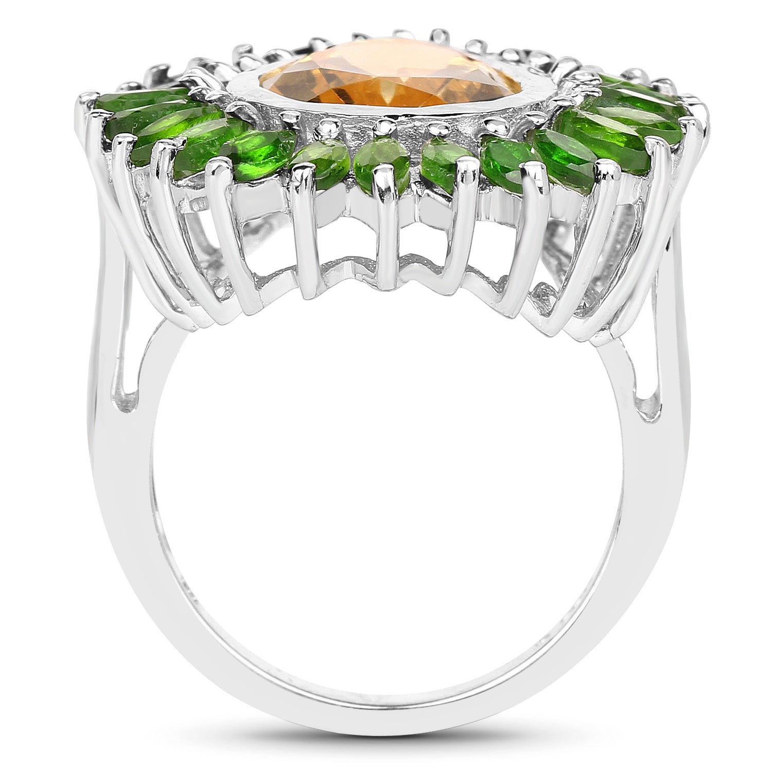 7.02 Carat Genuine Citrine and Chrome Diopside .925 Sterling Silver Ring by Bids.com