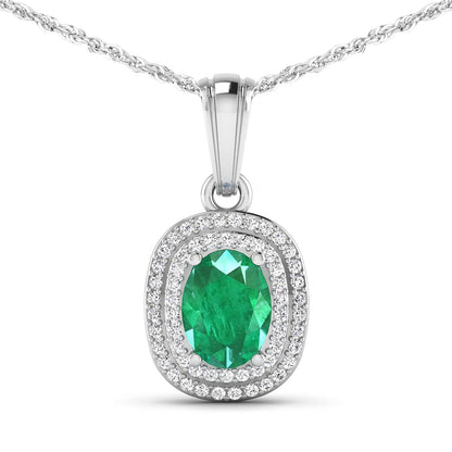1.50 Carat Genuine Zambian Emerald and White Diamond 14K White Gold Pendant by Bids.com