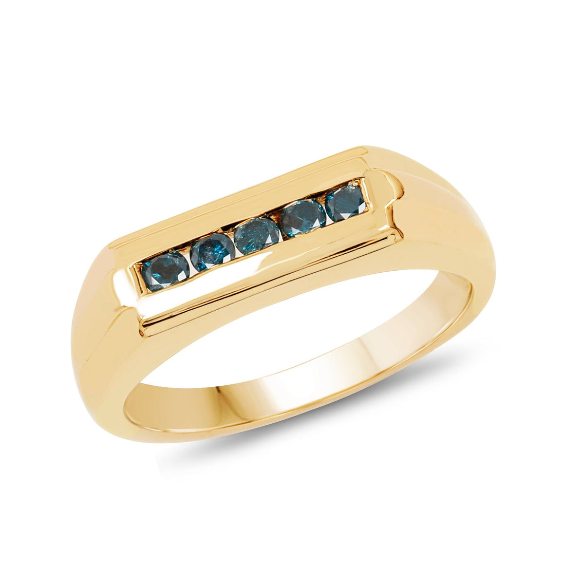 14K Yellow Gold Plated 0.25 Carat Genuine Blue Diamond .925 Sterling Silver Ring by Bids.com