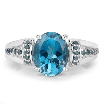 2.72 Carat Genuine London Blue Topaz and Blue Diamond .925 Sterling Silver Ring by Bids.com