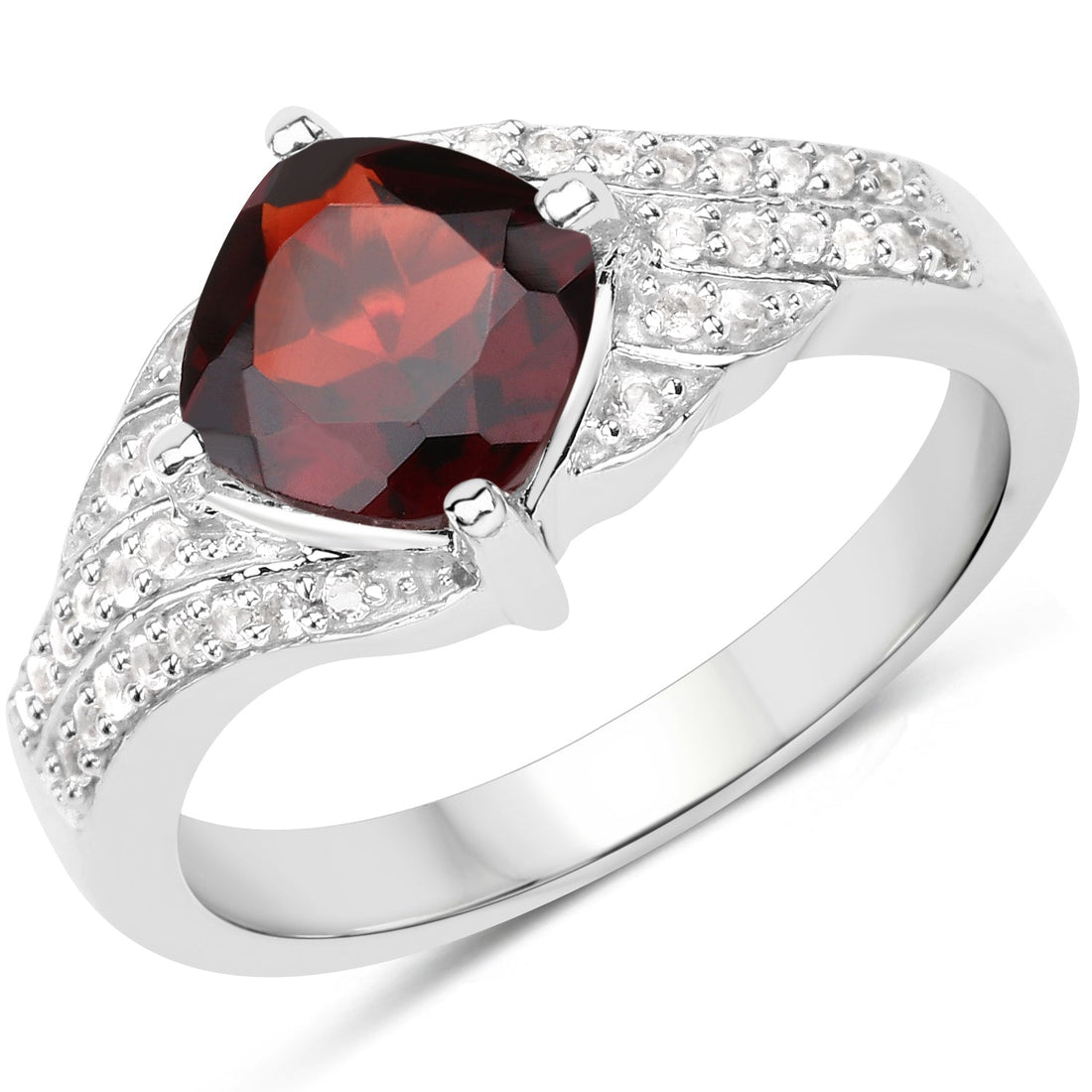 1.67 Carat Genuine Garnet and White Topaz .925 Sterling Silver Ring by Bids.com