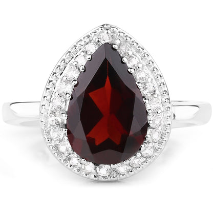 3.94 Carat Genuine Garnet &amp; White Topaz .925 Sterling Silver Ring  DestGlow