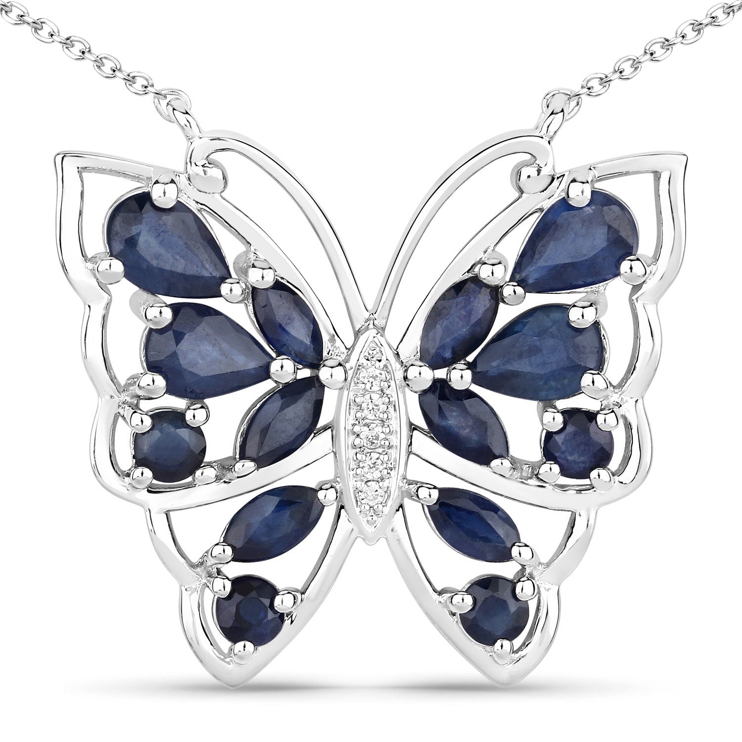 2.94 Carat Genuine Blue Sapphire and White Zircon .925 Sterling Silver Necklace  DestGlow