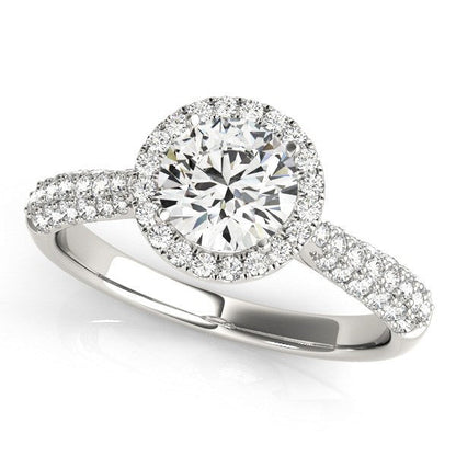 14k White Gold Halo Diamond Engagement Ring with Pave Band (1 1/3 cttw) by Bids.com