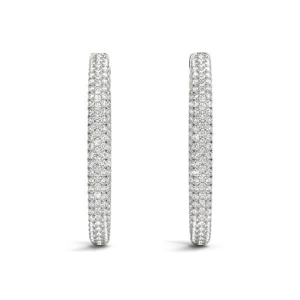 14k White Gold Diamond Hoop Double Sided Three Row Earrings (2 cttw) by Bids.com