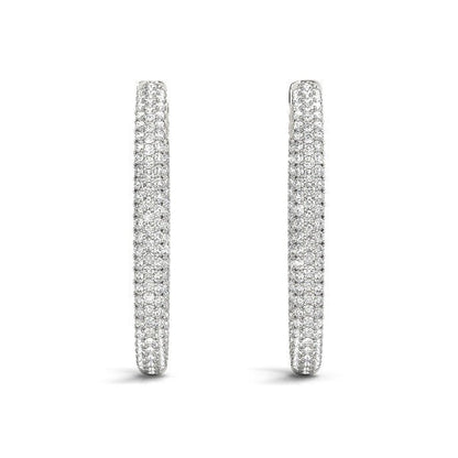 14k White Gold Diamond Hoop Double Sided Three Row Earrings (2 cttw) by Bids.com