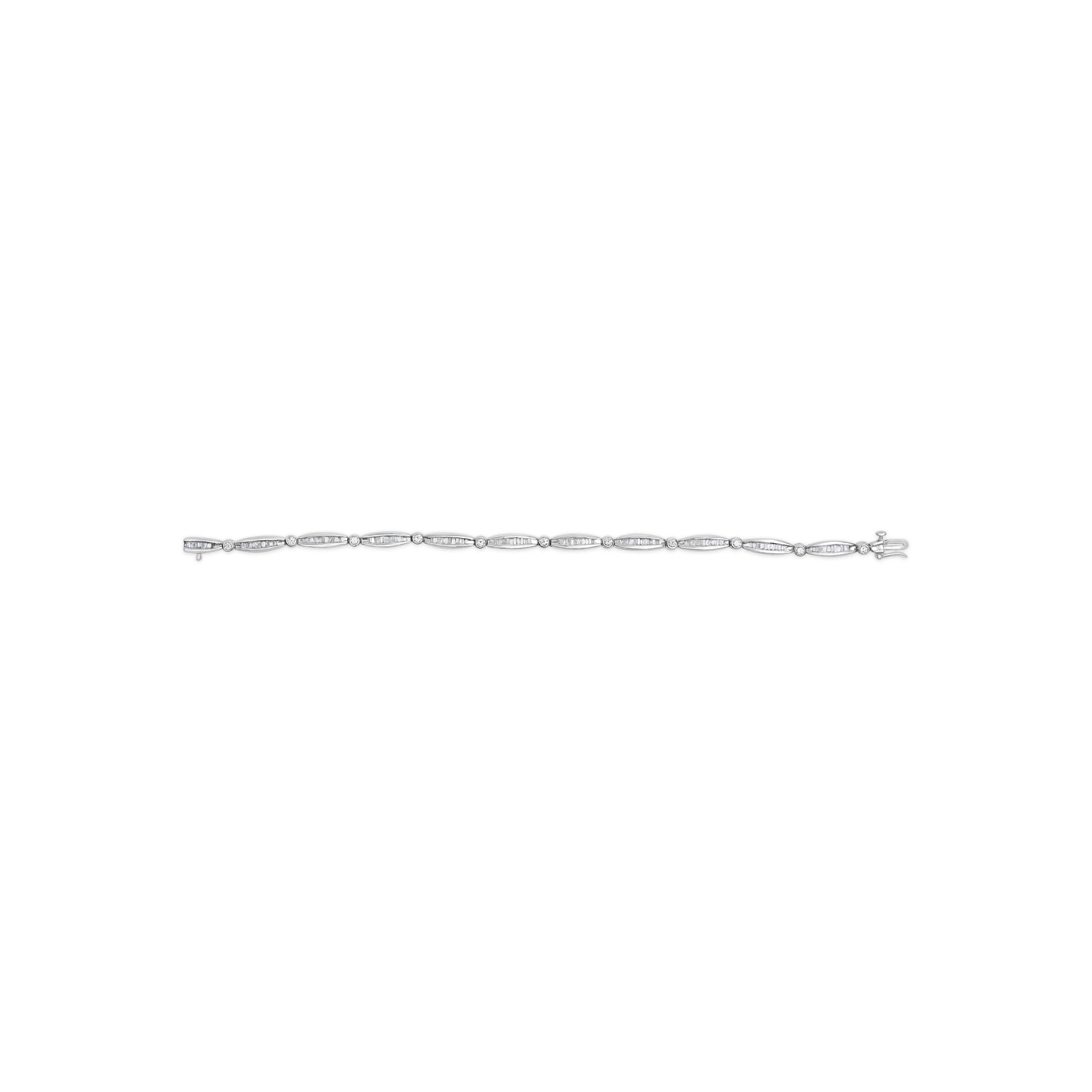 14K White Gold 1-1/2 Cttw Round Brilliant-Cut &amp; Baguette Cut Diamond Bezel and Tapered Link 7" Tennis Bracelet (H-I Color, I1-I2 Clarity) by Bids.com