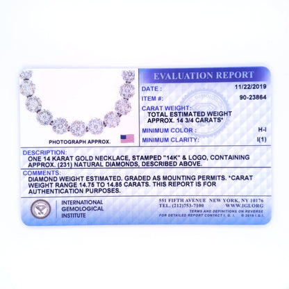 IGI Certified 14K Yellow Gold 14 3/4 cttw Pave Set Round-Cut Diamond Riviera Necklace (F-G Color, S2-I1 Clarity) by Bids.com