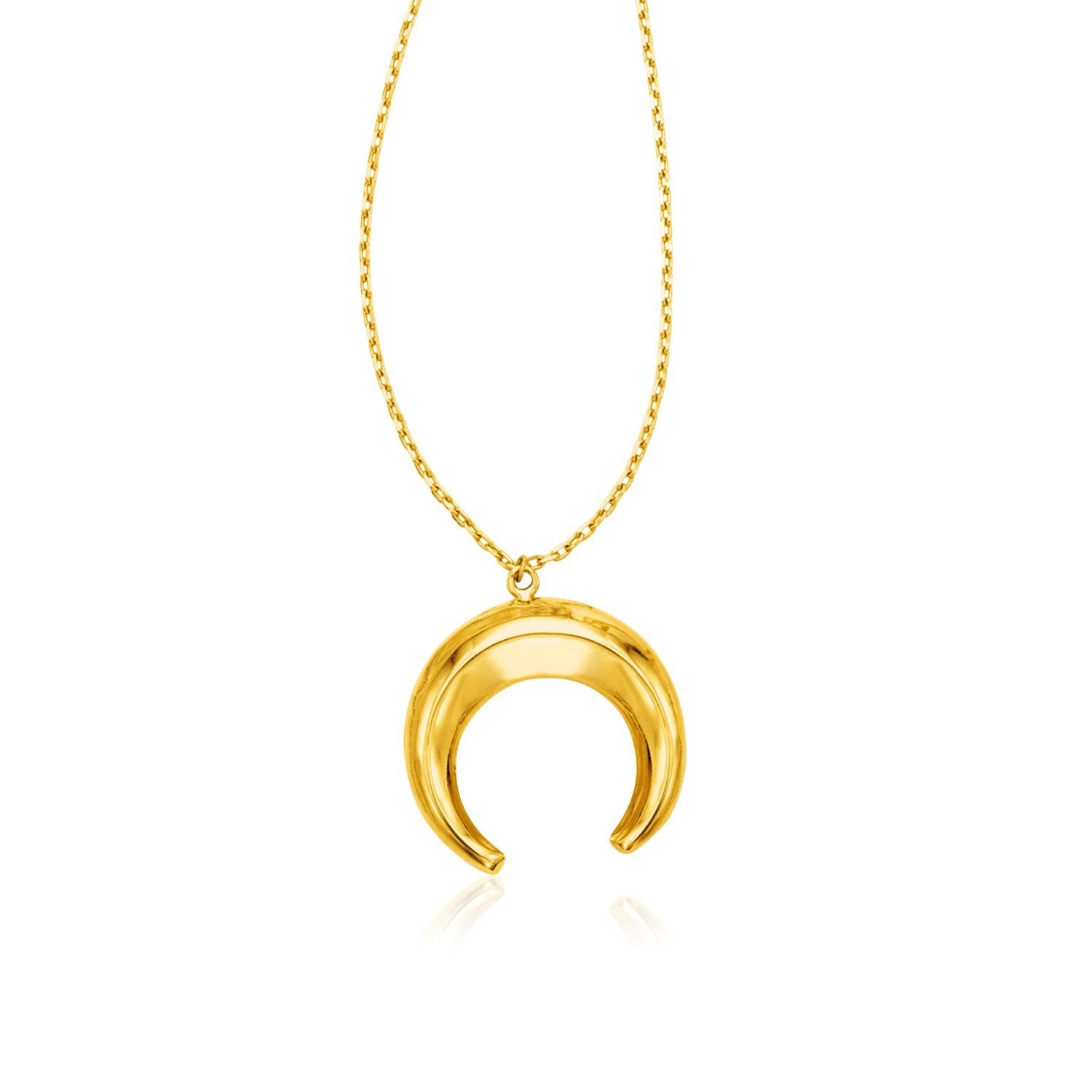 14k Yellow Gold 17 inch Necklace with Domed Moon Motif Pendant by Bids.com